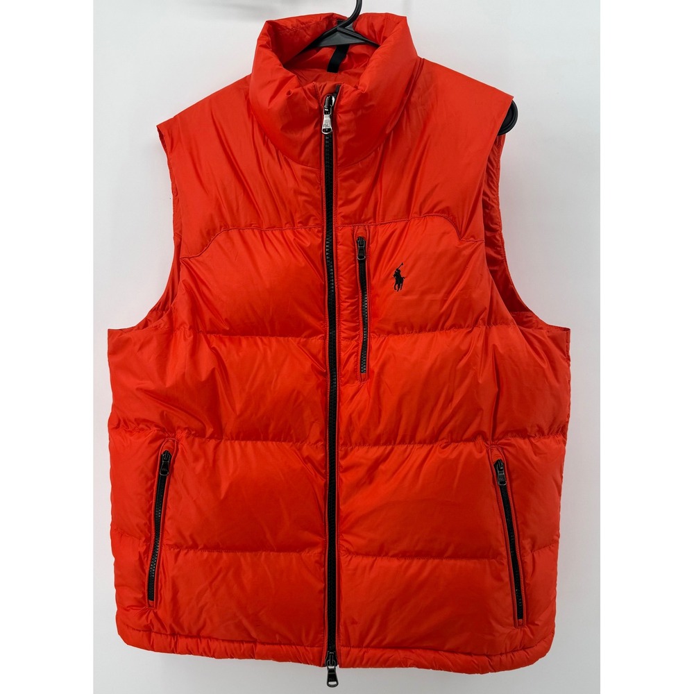 Polo Ralph Lauren Performance Puffer Vest Mens Medium Orange Quilted Zip Up